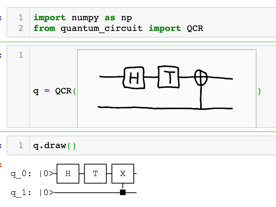A circuit drawn inside a Jupyter notebook cell and recognized through a function call.